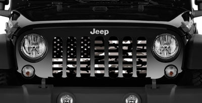 Black and White Faded Camo American Flag Jeep Grille Insert - Goats Trail Off-Road Apparel Company