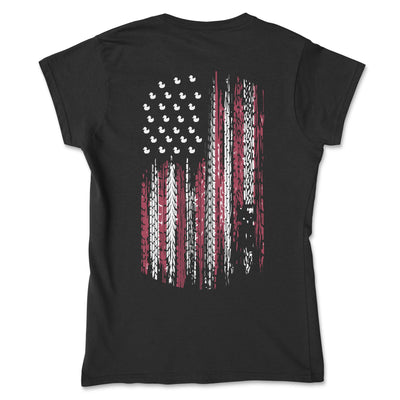 Women's American Flag Tire Track Duck Tee - Goats Trail Off-Road Apparel Company