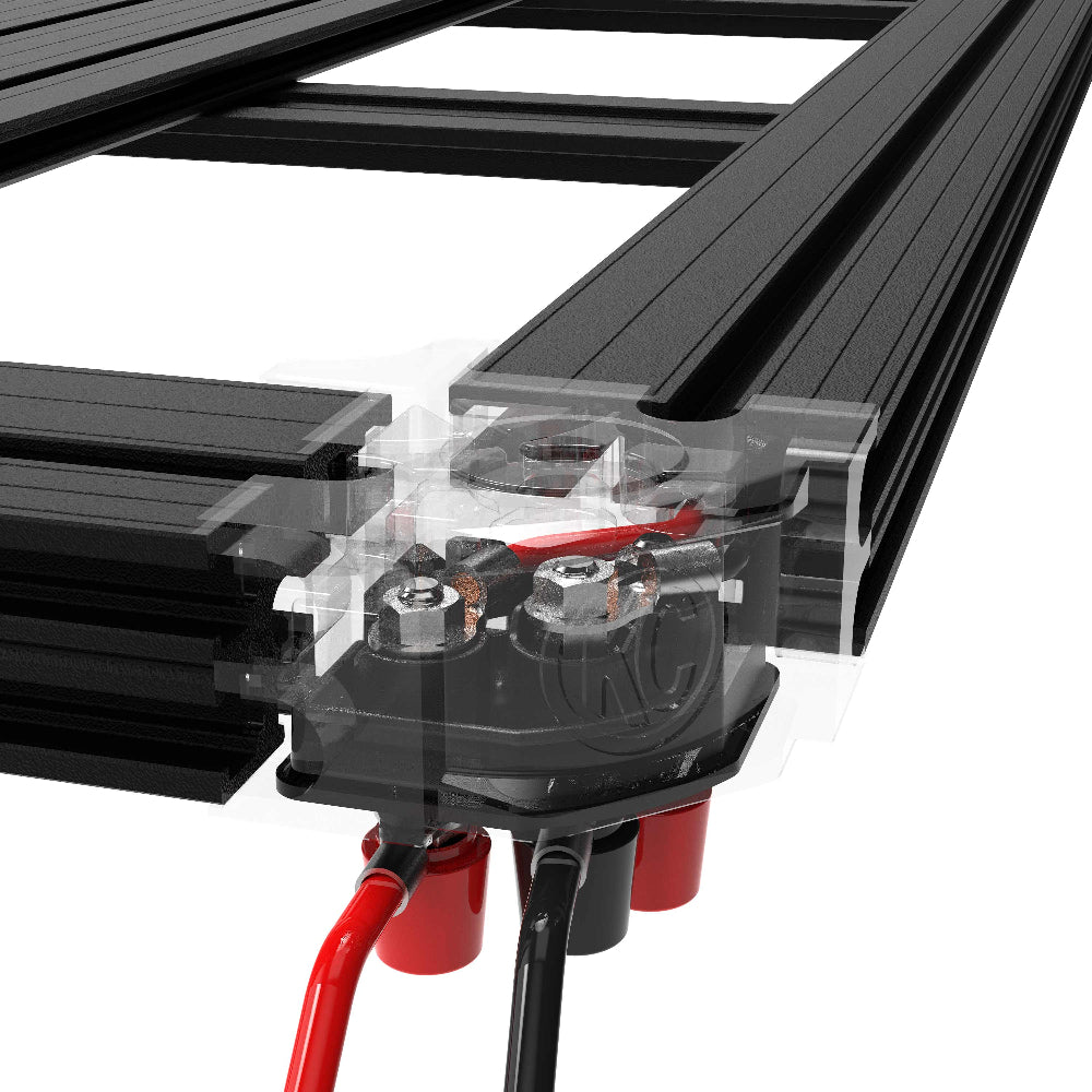 Close-up of a mechanical component with red wires on a white background