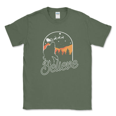Believe Military Green Sasquatch Holiday Shirt