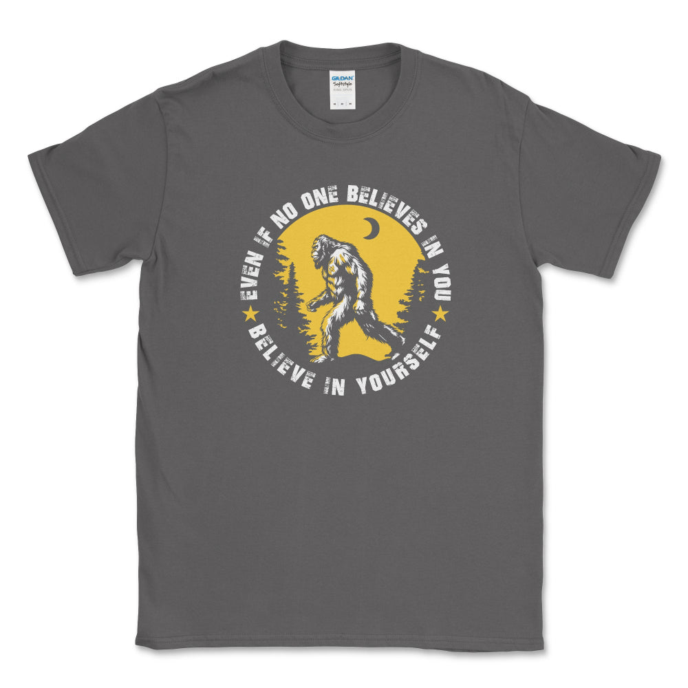 Bigfoot Yellow Believe In Yourself Charcoal Men's Big and Tall Shirt