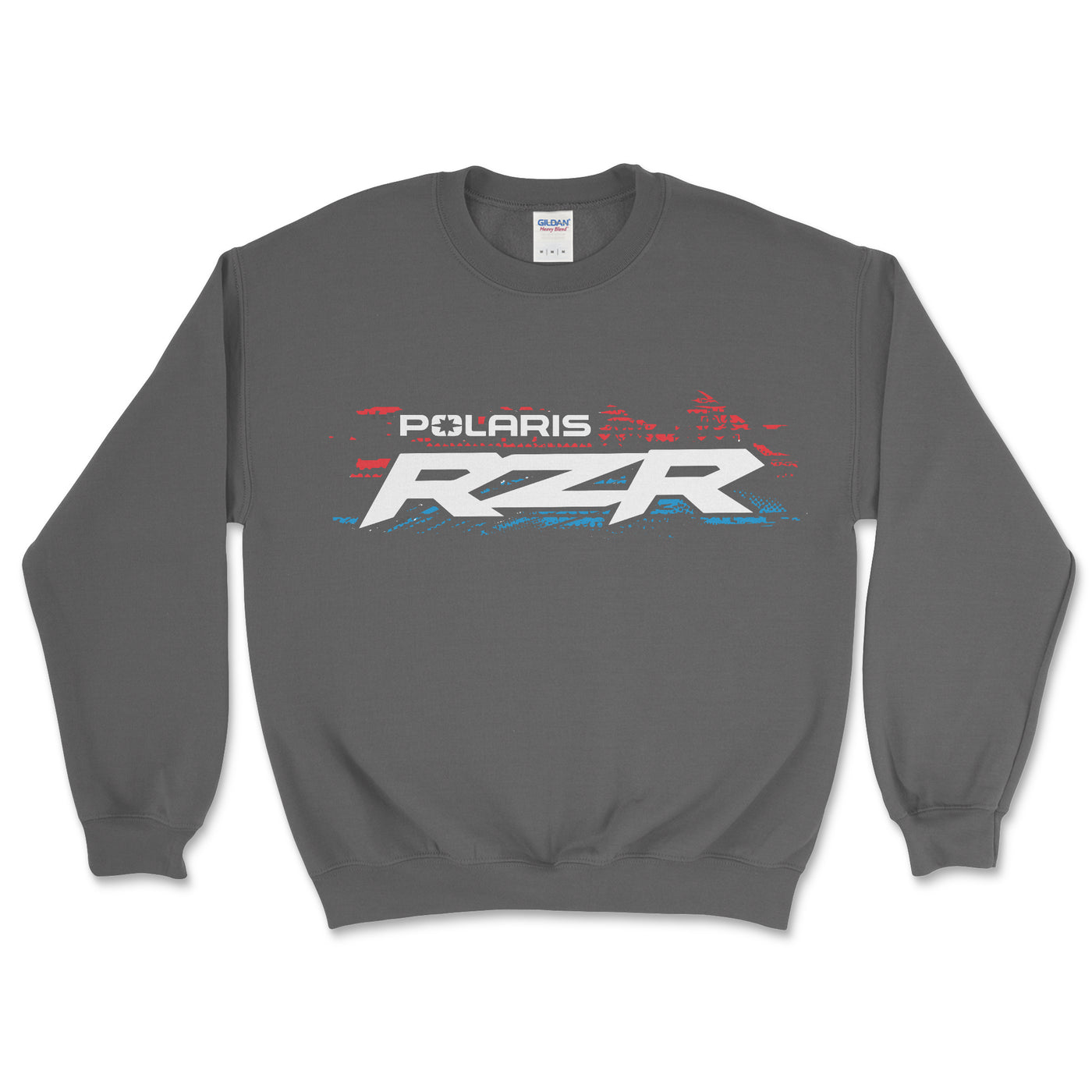 Gray sweatshirt with Polaris RZR logo on a white background