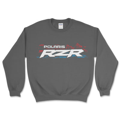 Gray sweatshirt with Polaris RZR logo on a white background