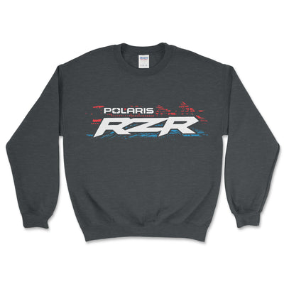 Blue sweatshirt with 'Polaris' logo on a white background