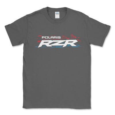Gray t-shirt with Polaris RZR logo on a white background
