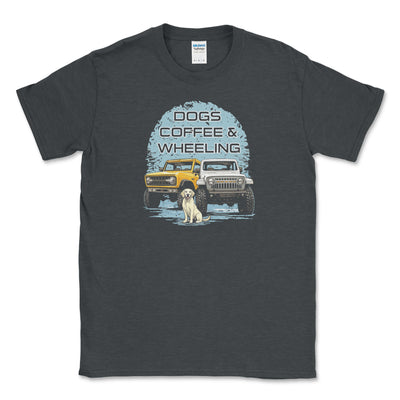 Dogs, Coffee and Wheeling Tee Shirt - Goats Trail Off-Road Apparel Company