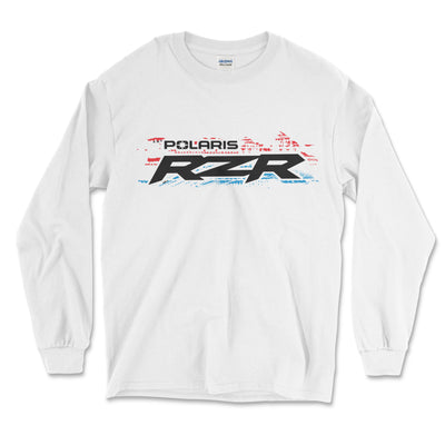 White long-sleeve shirt with Polaris RZR logo on a white background