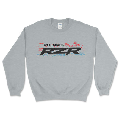 Gray sweatshirt with Polaris RZR logo on a white background