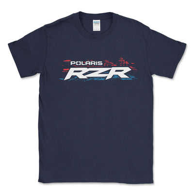Navy blue t-shirt with Polaris RZR logo on a white background