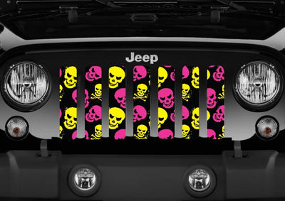 Pink and Yellow Skulls Jeep Grille Insert
