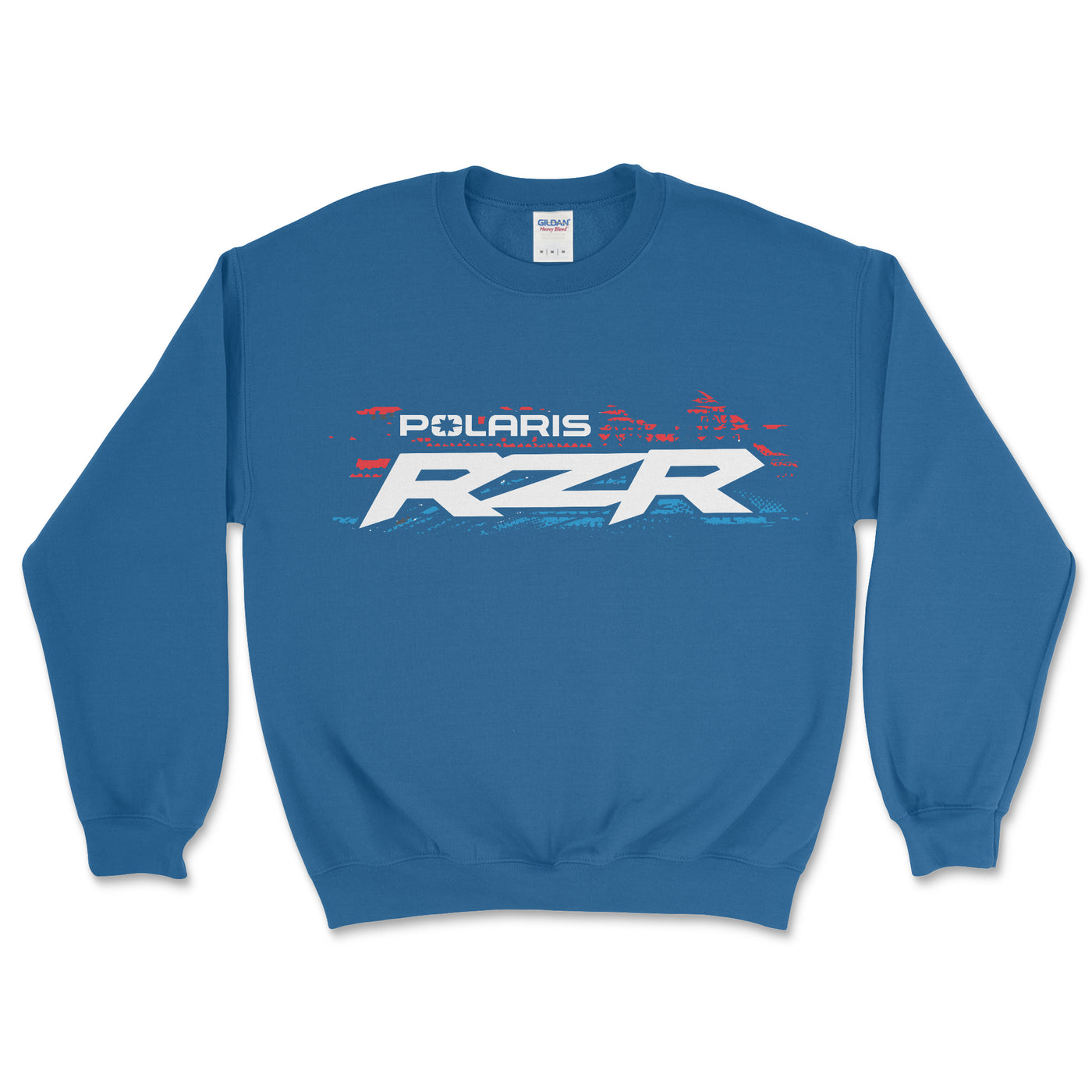 Blue sweatshirt with Polaris RZR logo on a white background