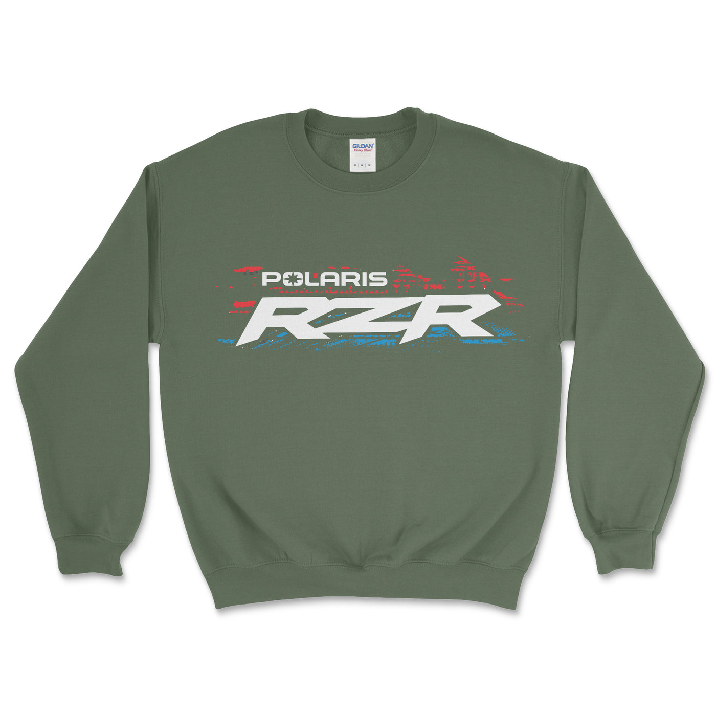 Green sweatshirt with Polaris RZR logo on a white background