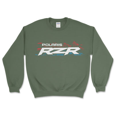 Green sweatshirt with Polaris RZR logo on a white background