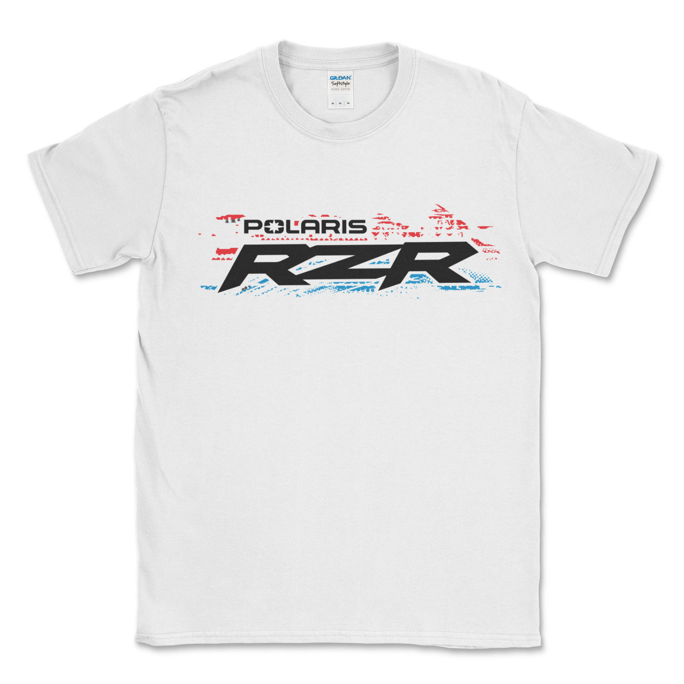 White t-shirt with Polaris RZR logo on a white background