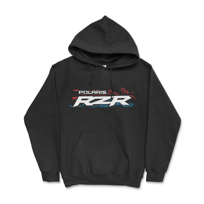 Black hoodie with 'Polaris' logo on a white background