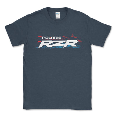 Navy blue t-shirt with Polaris RZR logo on a white background