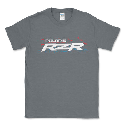 Gray t-shirt with Polaris RZR logo on a white background