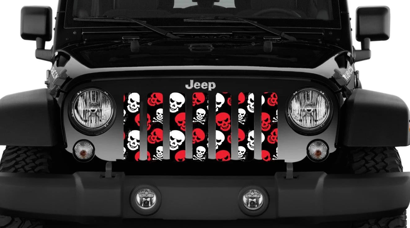 Red and White Skulls Jeep Grille Insert
