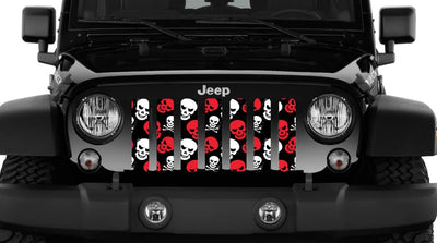 Red and White Skulls Jeep Grille Insert