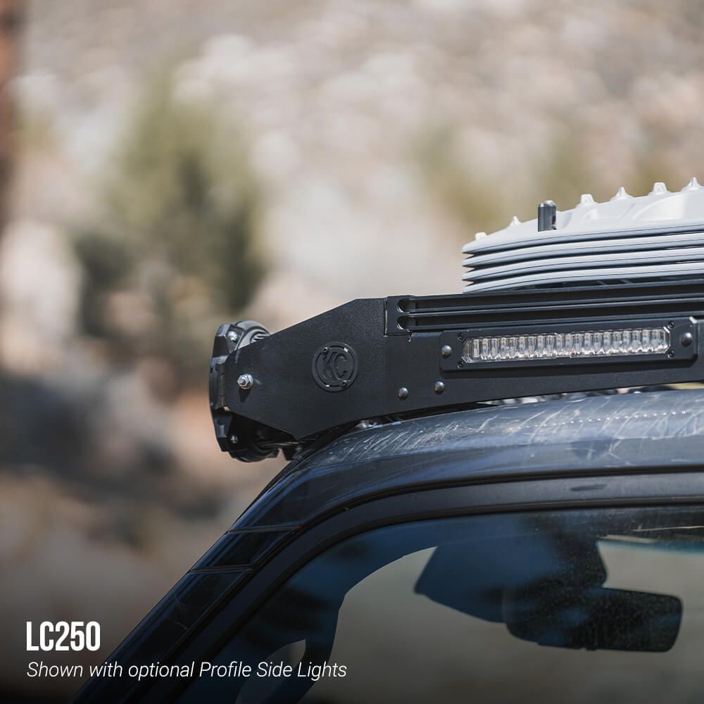 Roof rack with LED lights on a vehicle, KC HiLiTES® Platform One® Roof Rack
