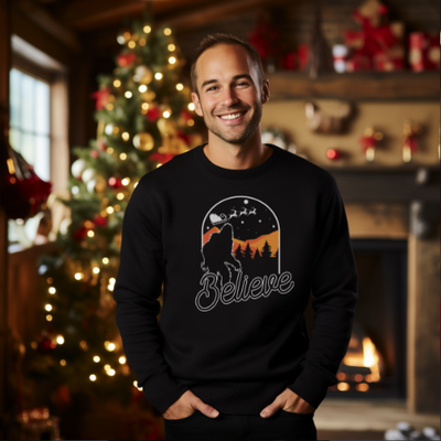 Santa Believe Bigfoot Long Sleeve Black Tee