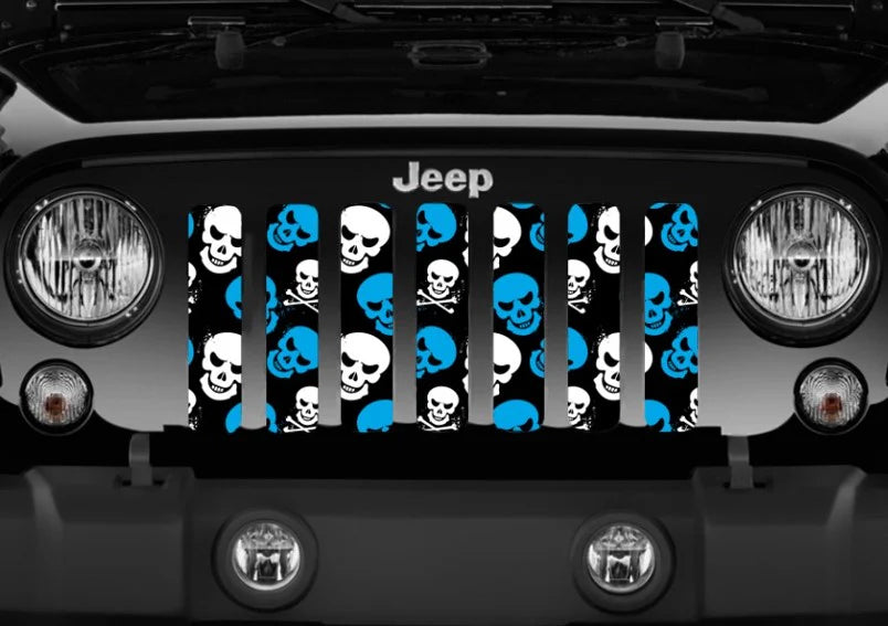 Skulls Blue and White Jeep Grille Insert