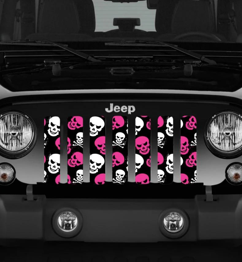 Skulls Pink and White Jeep Grille Insert