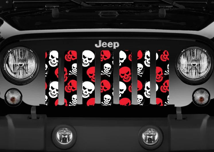 Red and White Skulls Jeep Grille Insert