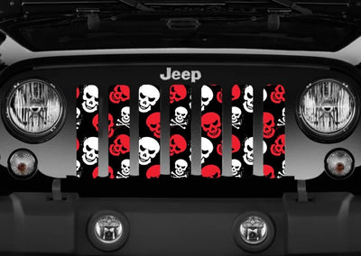 Red and White Skulls Jeep Grille Insert