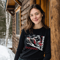 Adventure Awaits: Polaris Long Sleeve Tee Snowmobile Riders - Goats Trail