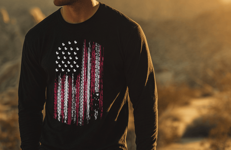 American Flag Tire Tread Duck Shirt Long Sleeve Tee - Goats Trail