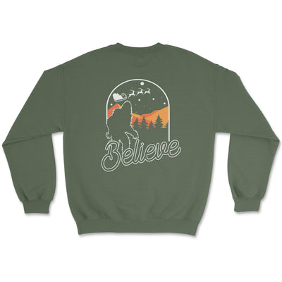 Bigfoot Believe Holiday Crewneck Sweatshirt - LIMITED TIME ONLY!! - Goats Trail Off - Road Apparel Company