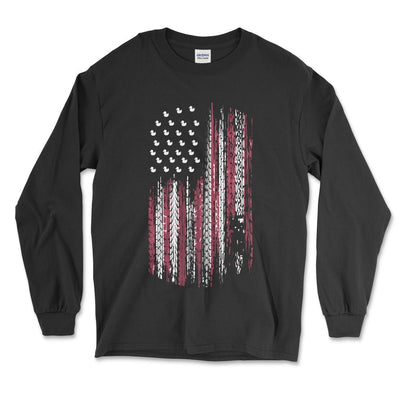 Black Long-Sleeve American Flag Tire Tread Duck Shirt Small Long-Sleeve T-shirt