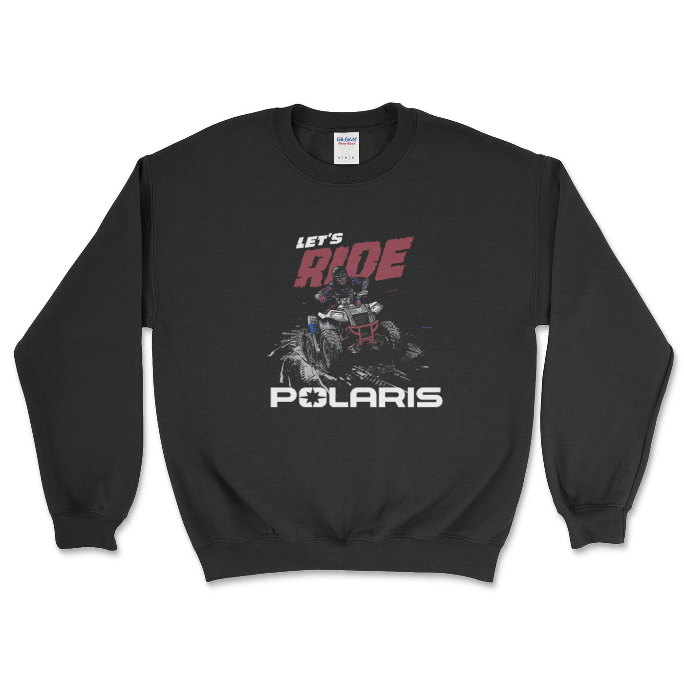 Black sweatshirt with Polaris graphic and text on a white background