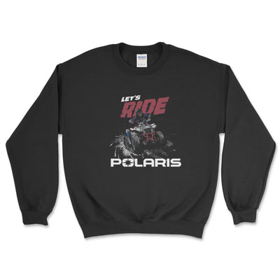 Black sweatshirt with Polaris graphic and text on a white background