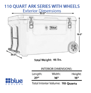 Blue 110 Quart Commercial Sized Wheeled Cooler - Goats Trail