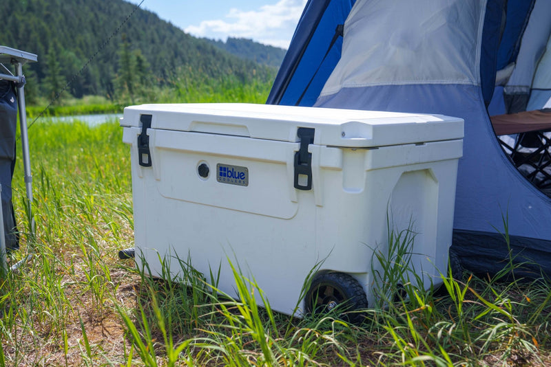 Blue 110 Quart Commercial Sized Wheeled Cooler - Goats Trail