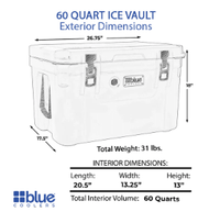 Blue Cooler - 60 Quart Ice Vault Cooler - Ice Lasts for 10 Days - Goats Trail