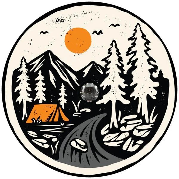 Camping Mountains River Landscape Spare Tire Cover - Jeep, Bronco, RV - Goats Trail