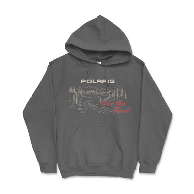 Gray hoodie with Polaris logo and graphic design on a white background
