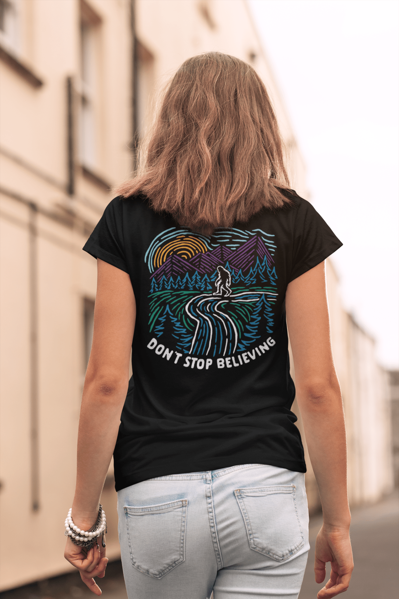 Don't Stop Believing Bigfoot Women's Tee - Goats Trail Off-Road Apparel Company