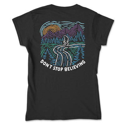 Don't Stop Believing Bigfoot Women's Tee - Goats Trail Off-Road Apparel Company