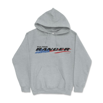 Gray hoodie with Polaris Ranger logo on a white background