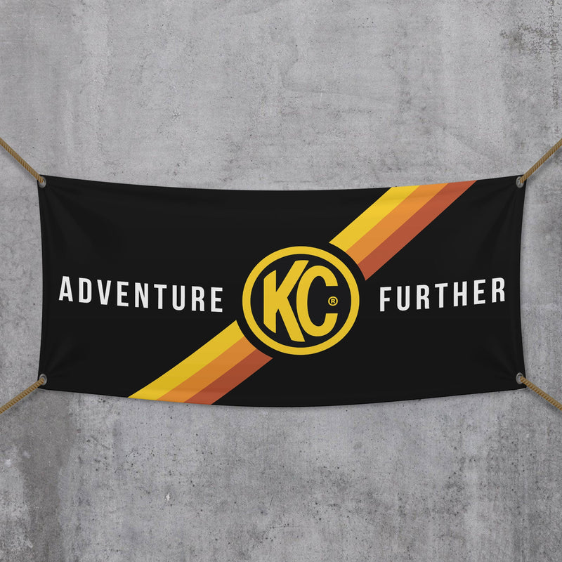 KC HiLiTES Banner - Outdoor - Black/Yellow KC Logo - Goats Trail