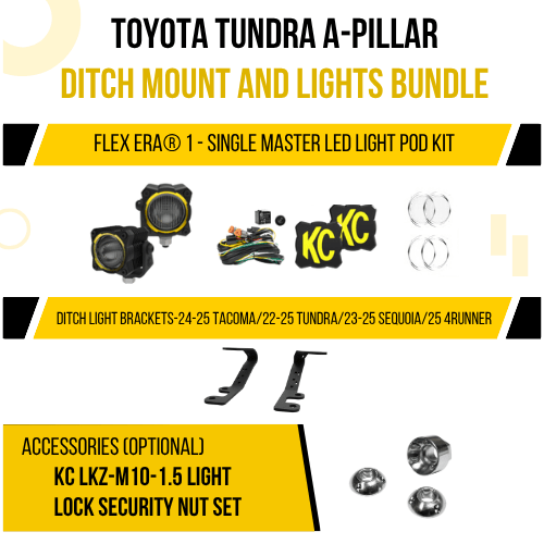 KC HiLiTES Toyota Tundra A - Pillar Ditch Mount & Lights Bundle - Goats Trail