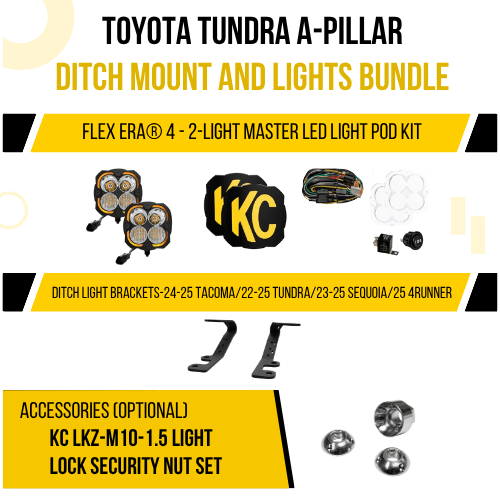 KC HiLiTES Toyota Tundra A - Pillar Ditch Mount & Lights Bundle - Goats Trail