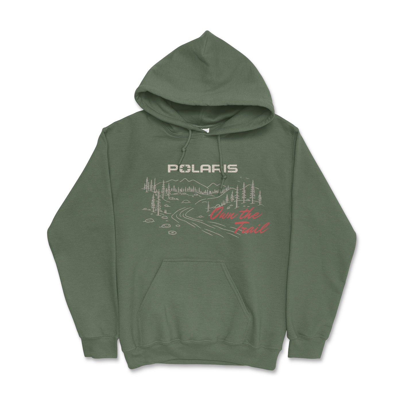 Green hoodie with Polaris logo and text on a white background