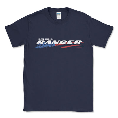 Navy blue t-shirt with Polaris Ranger logo on a white background
