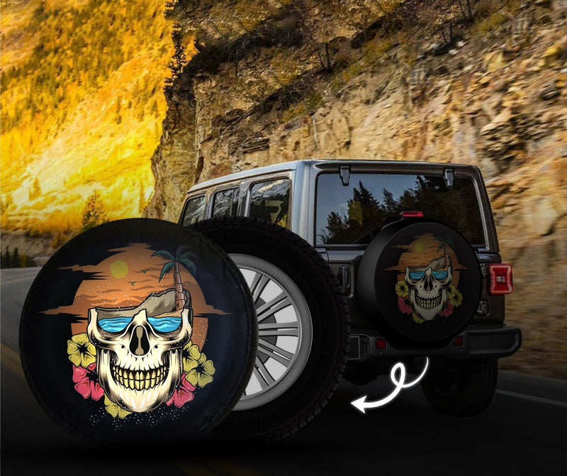 Paradise Skull Beach Floral Spare Tire Cover - Goats Trail