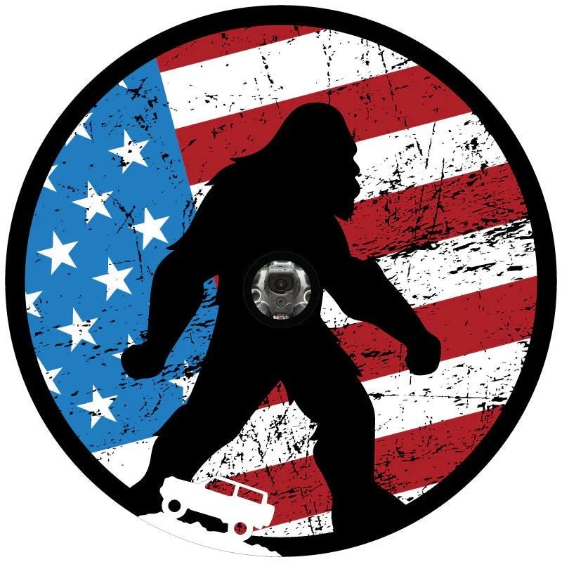 Patriotic American Flag Bigfoot Spare Tire Cover - Goats Trail